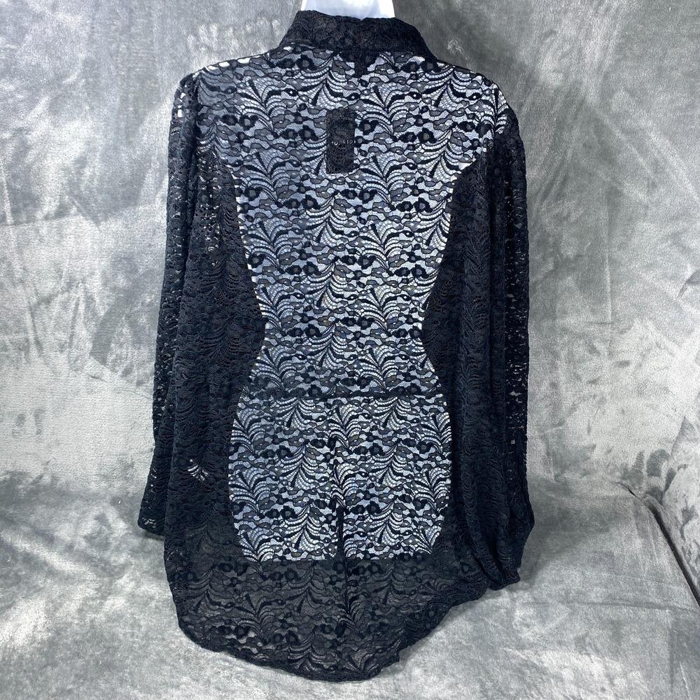 Torrid Women's Black Lace Button Up Blouse 1X Long Sleeve Sheer Gothic Romantic - Picture 5 of 10